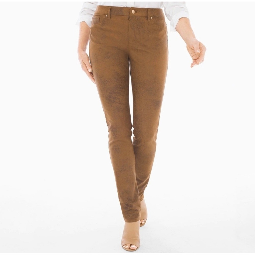 Chicos Ultimate Fit Knit Suede Jegging Worn Luggage Brown Pants 3.5 18 NEW